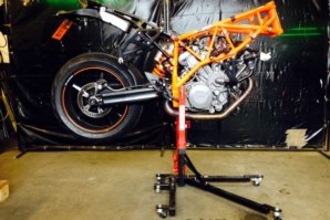 KTM 990 Superduke on abba Sky Lift - front end removed